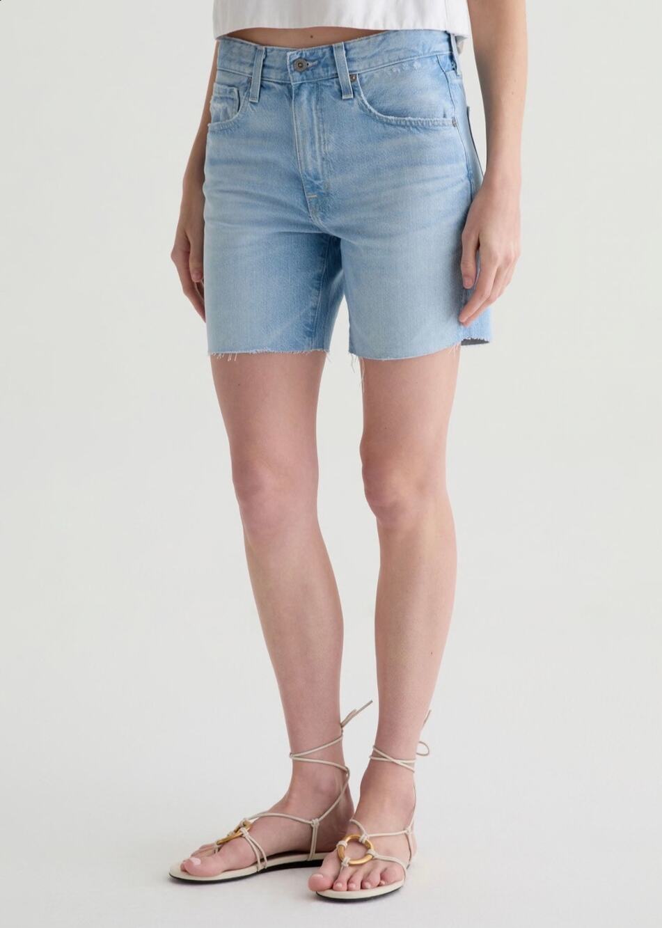 AG Jean Shorts Womens 25 Blue Ex Boyfriend Mid Rise Bermuda Allusion Destructed